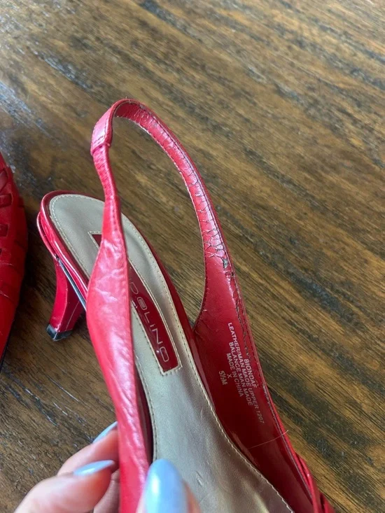 Bandolino VTG Y2K Red Leather Slingback Crossover Coquette Kitten Heels 5.5 - Picture 4 of 8